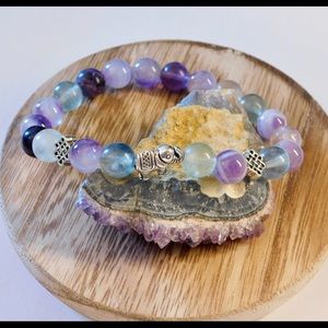 Focus + Concentration Crystal Bead Bracelet Fluorite Amethyst Silver Elep